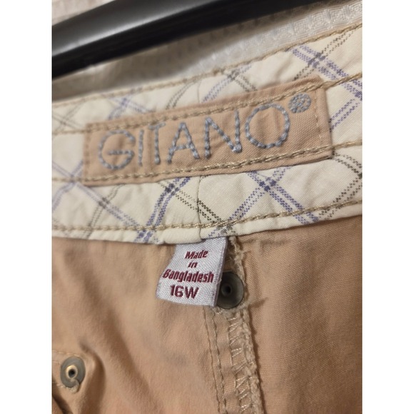 Gitano Women's 16W Beige Cropped Cargo Capri Pants Drawstring Waist Pockets - Picture 1 of 5